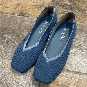 VIVAIA Square Toe Margot Flats Blue Slip On Size 37.5 NEW  US 7